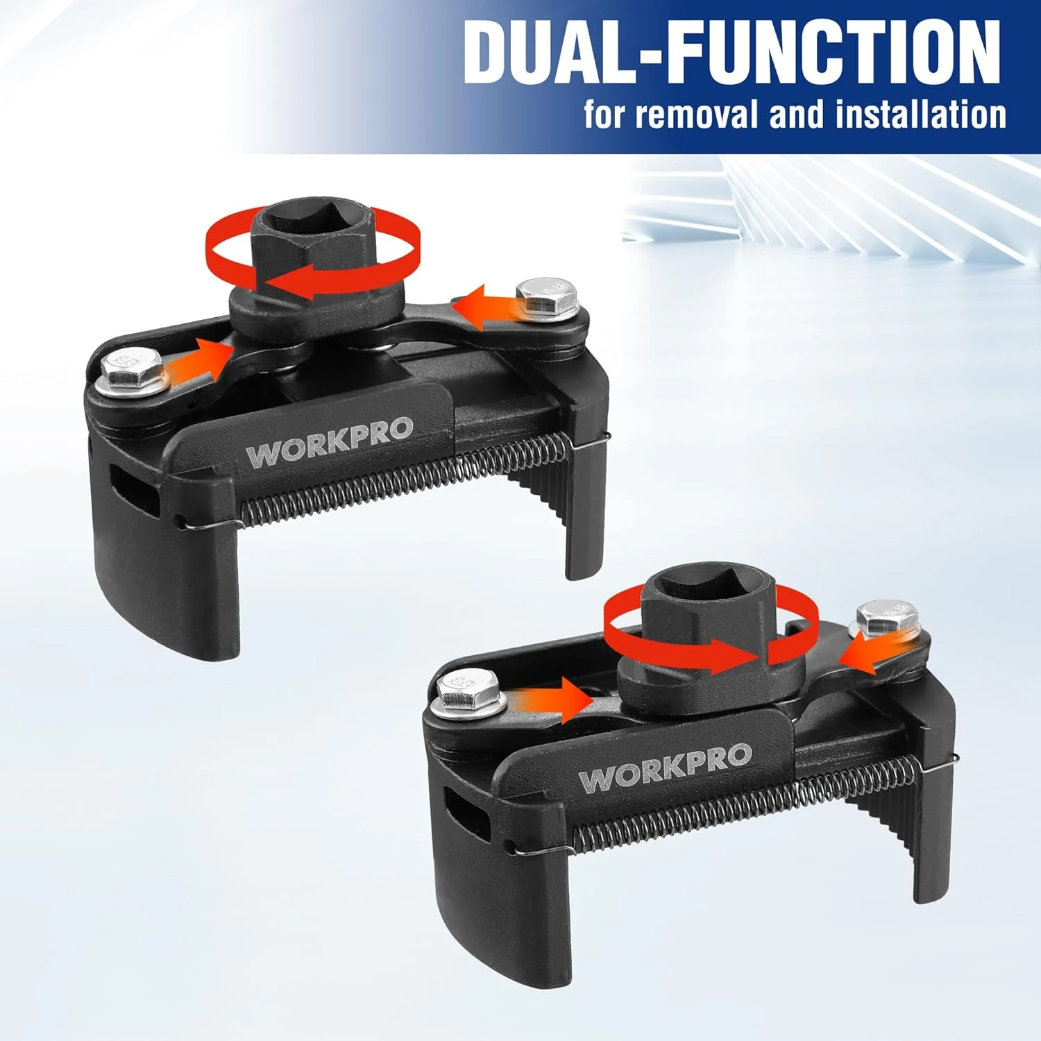WORKPRO Universal Oil Filter Wrench (2-3/8 to 3-1/8") Adjustable with Auto-Clamp Spring, Oil Filter Removal Tool, Oil Filter Change Set, Ideal for Engine Filters, Conduit, & Fittings - Image 5