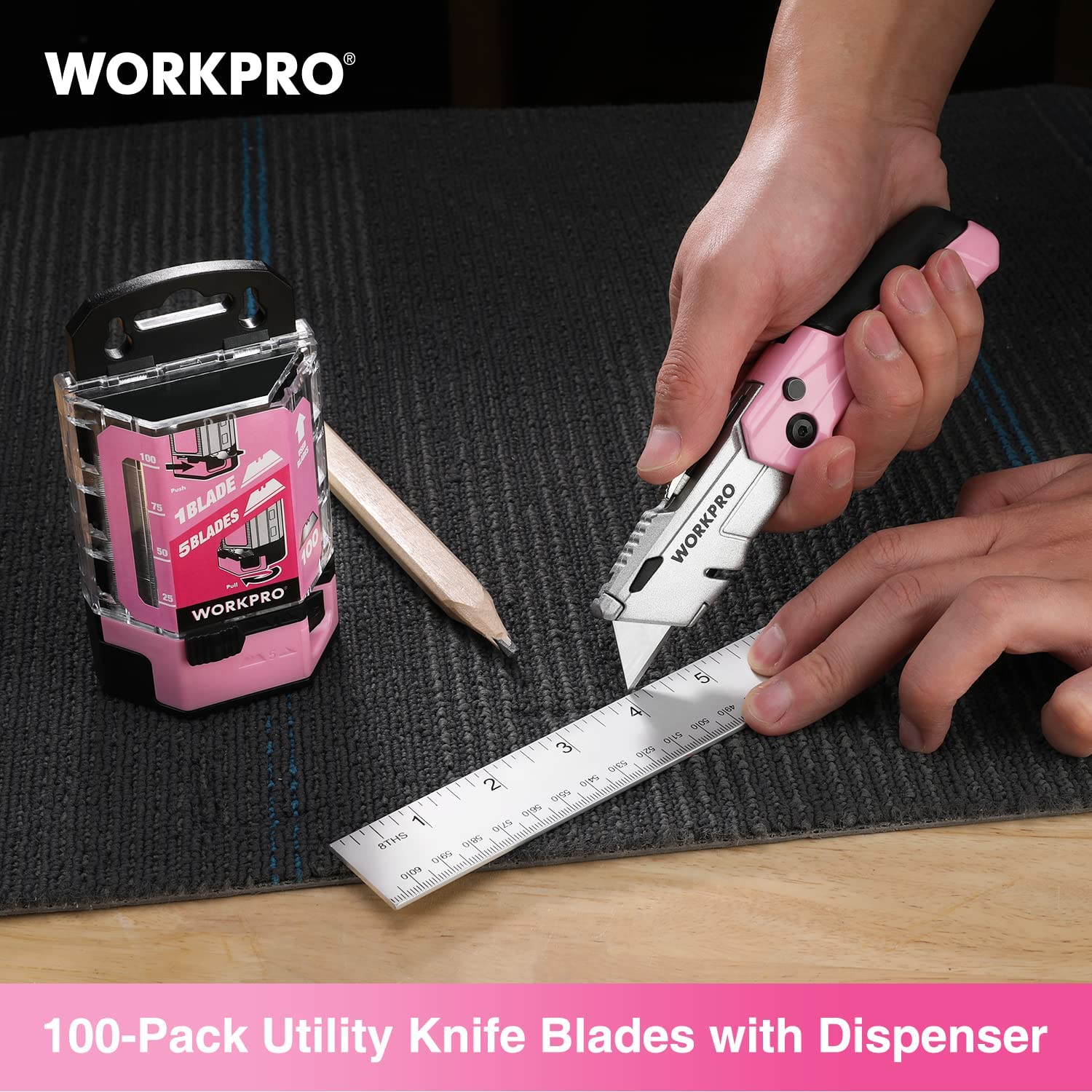 WORKPRO 100 Pcs SK5 Carbon Steel Utility Knife Blades Replacement with Dispenser - Pink Ribbon - Image 4