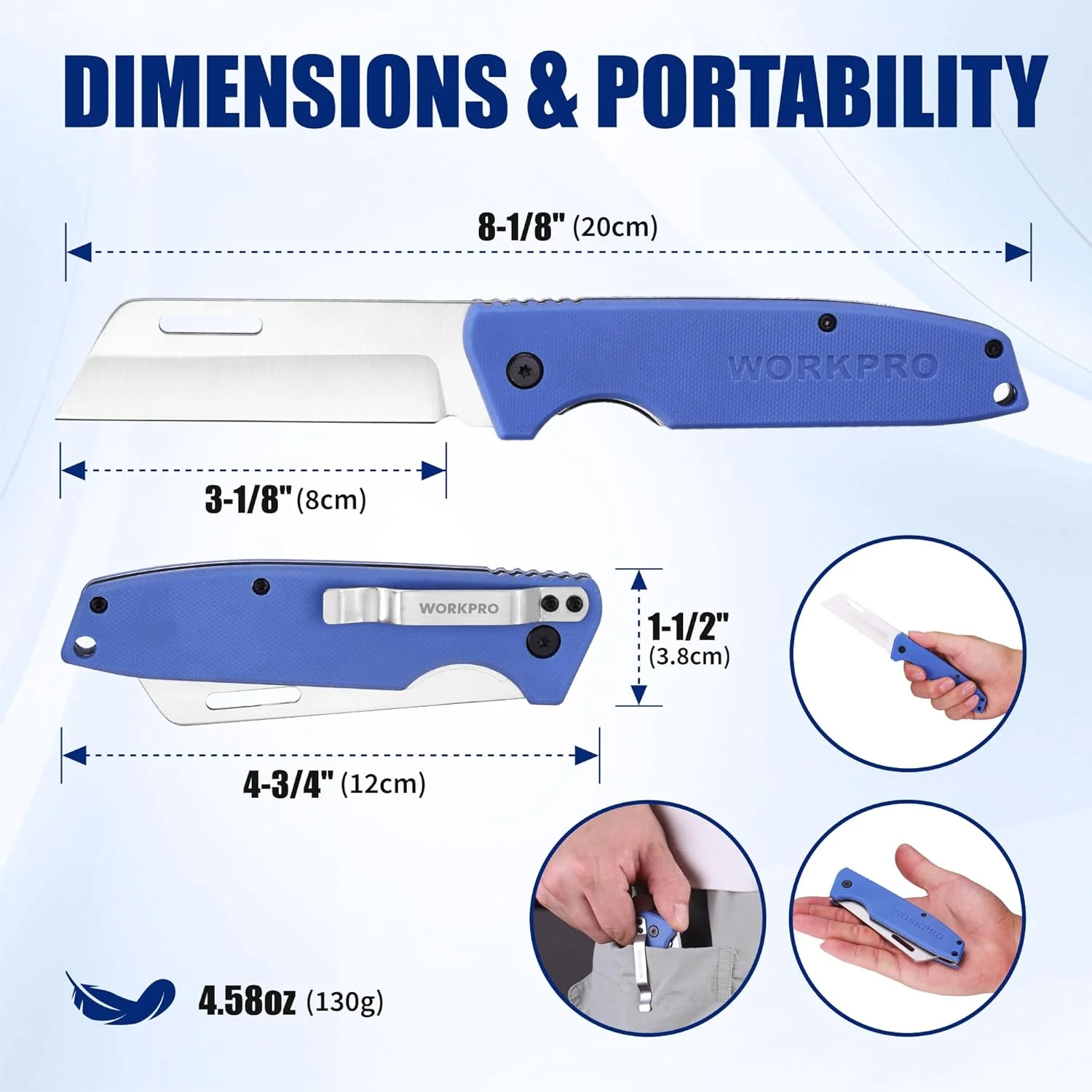 WORKPRO Utility Knife, Electrician and Folding Pocket Knife with Stainless Plain Edge for lineman Cable Skinning - Image 5