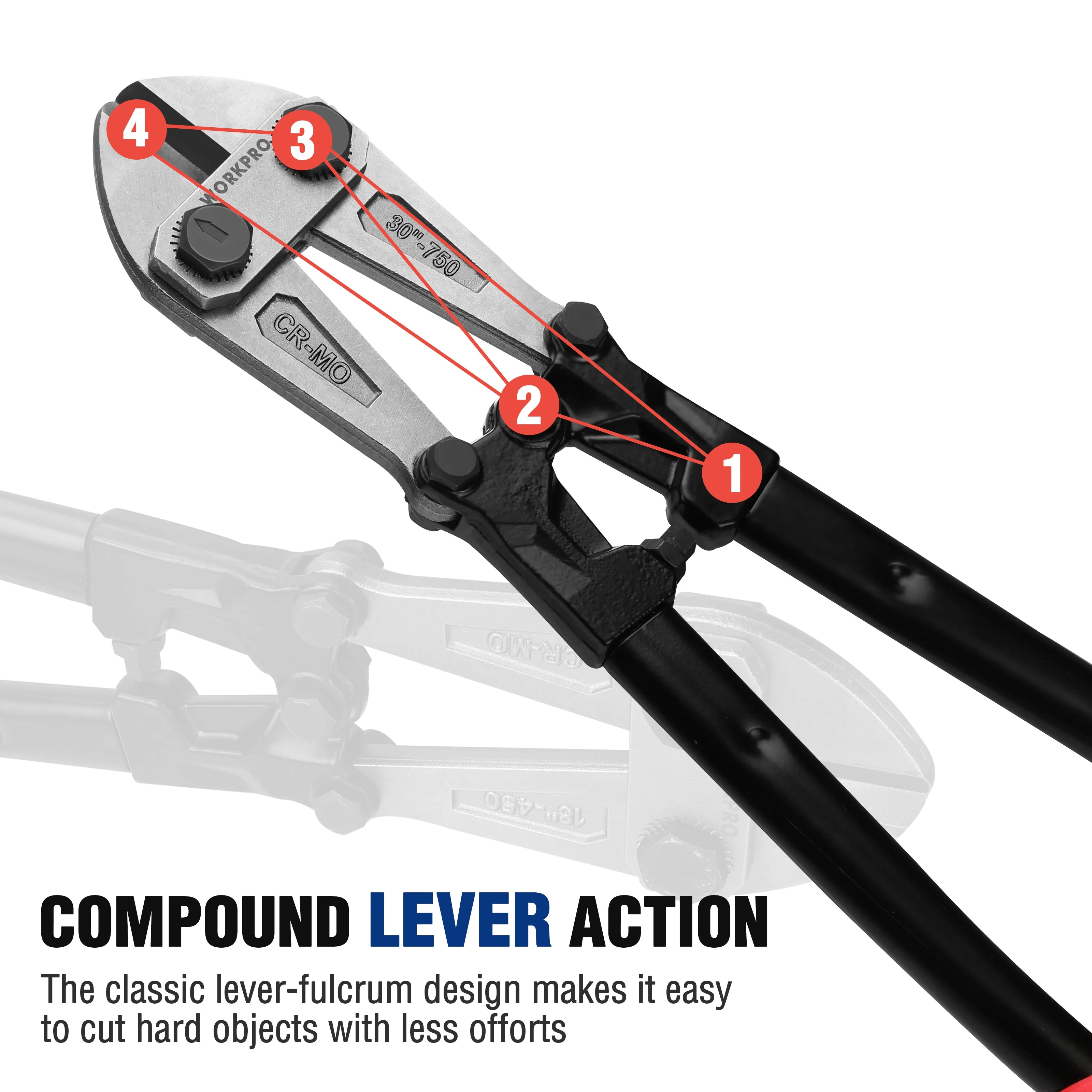 WORKPRO W017007A Bolt Cutter, Bi-Material Handle with Soft Rubber Grip, 30", Chrome Molybdenum Steel Blade - Image 6