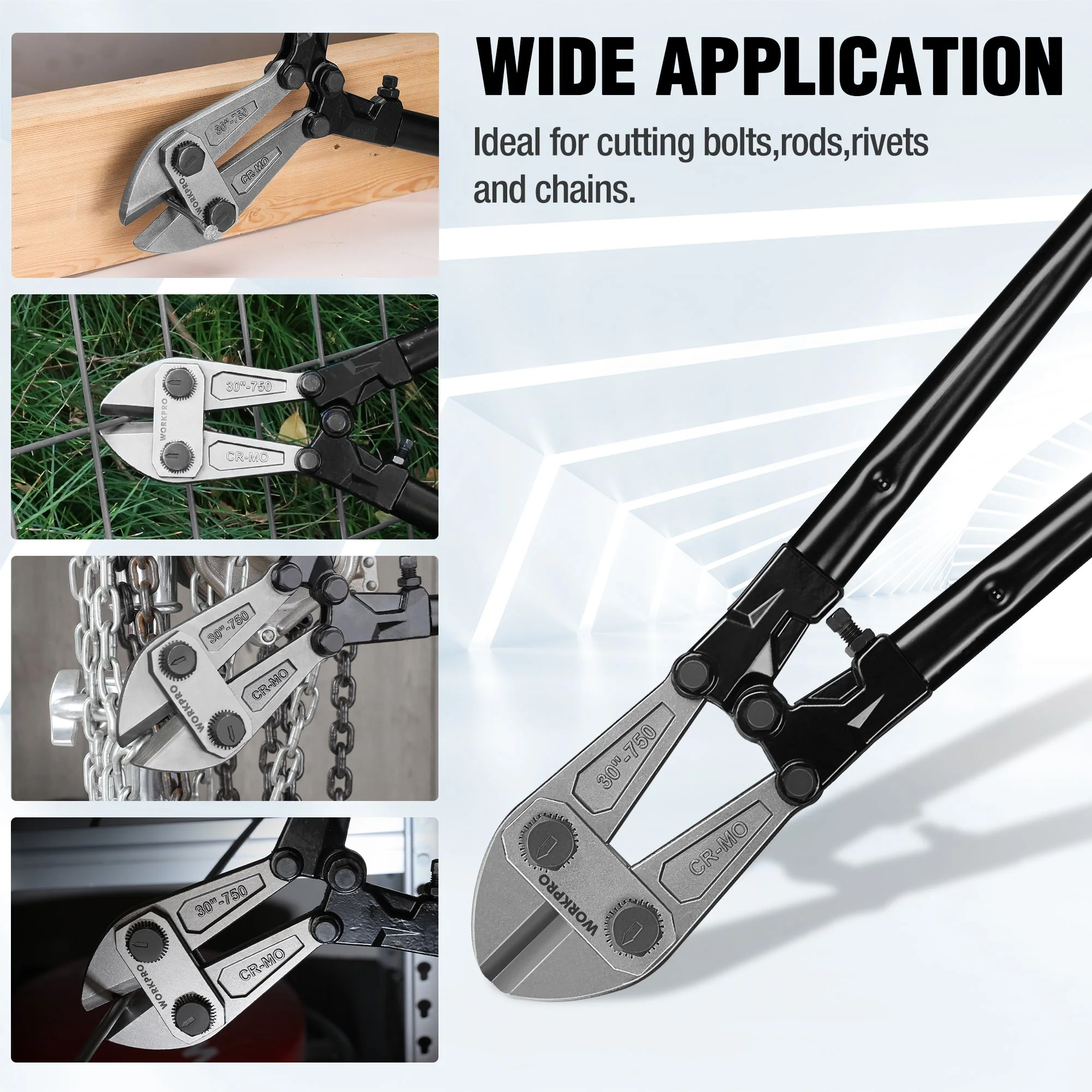 WORKPRO W017007A Bolt Cutter, Bi-Material Handle with Soft Rubber Grip, 30", Chrome Molybdenum Steel Blade - Image 7