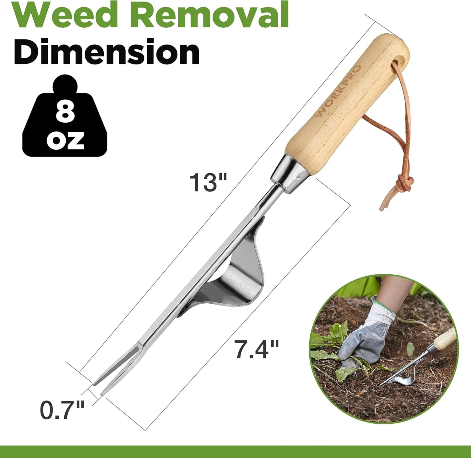 WORKPRO Weed Puller Tool, Metal Leverage Base and V-Shaped Forks for Easy Weed Removal & Deeper Root Digging, Heavy Duty Stainless Steel with Soft Handle, Manual Hand Weeder for Gardening - Image 5
