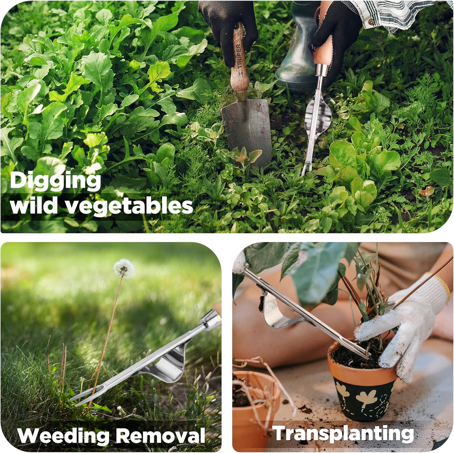 WORKPRO Weed Puller Tool, Metal Leverage Base and V-Shaped Forks for Easy Weed Removal & Deeper Root Digging, Heavy Duty Stainless Steel with Soft Handle, Manual Hand Weeder for Gardening - Image 6