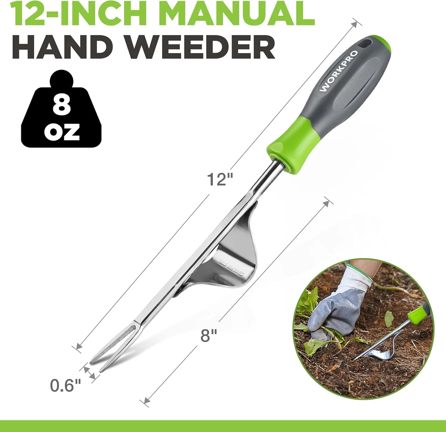 WORKPRO Weed Puller Tool, Metal Leverage Base and V-Shaped Forks for Easy Weed Removal & Deeper Root Digging, Heavy Duty Stainless Steel with Soft Handle, Manual Hand Weeder for Gardening - Image 2