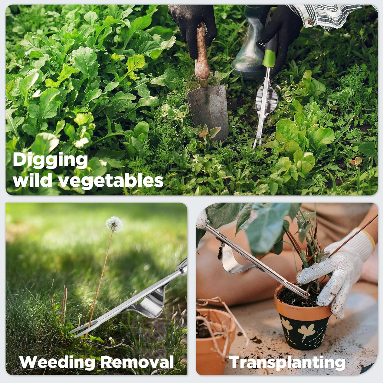 WORKPRO Weed Puller Tool, Metal Leverage Base and V-Shaped Forks for Easy Weed Removal & Deeper Root Digging, Heavy Duty Stainless Steel with Soft Handle, Manual Hand Weeder for Gardening - Image 6
