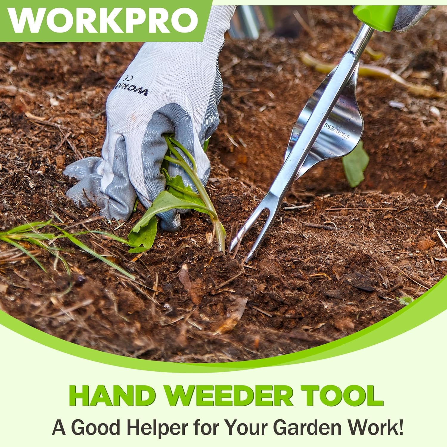 WORKPRO Weed Puller Tool, Metal Leverage Base and V-Shaped Forks for Easy Weed Removal & Deeper Root Digging, Heavy Duty Stainless Steel with Soft Handle, Manual Hand Weeder for Gardening - Image 8