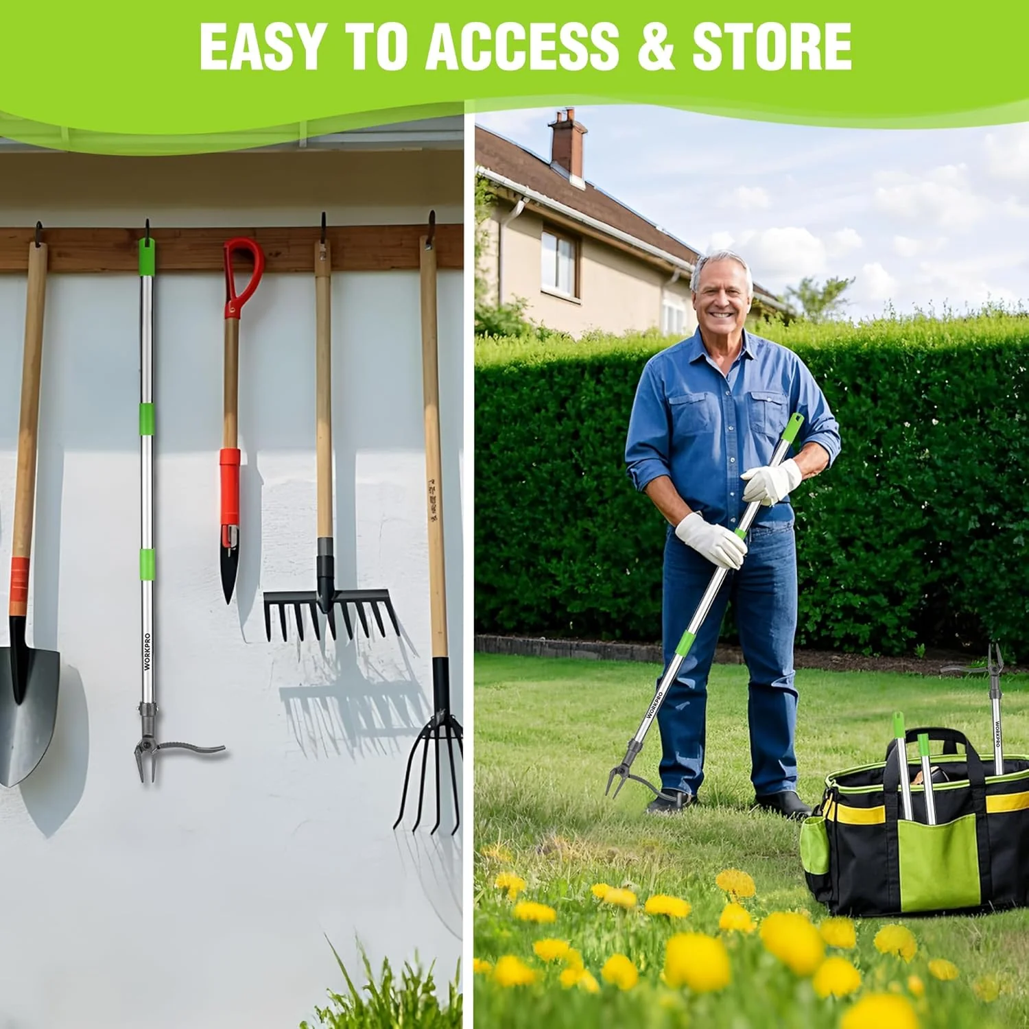 WORKPRO Weed Puller Tool with Long Adjustable Handle (33", 46"), Stand Up Heavy Duty Weed Remover- 4 Claw Steel Head & Foot Pedal for Easy Weeding, Detachable Dandelion Picker for Lawn/Yard/Garden - Image 9