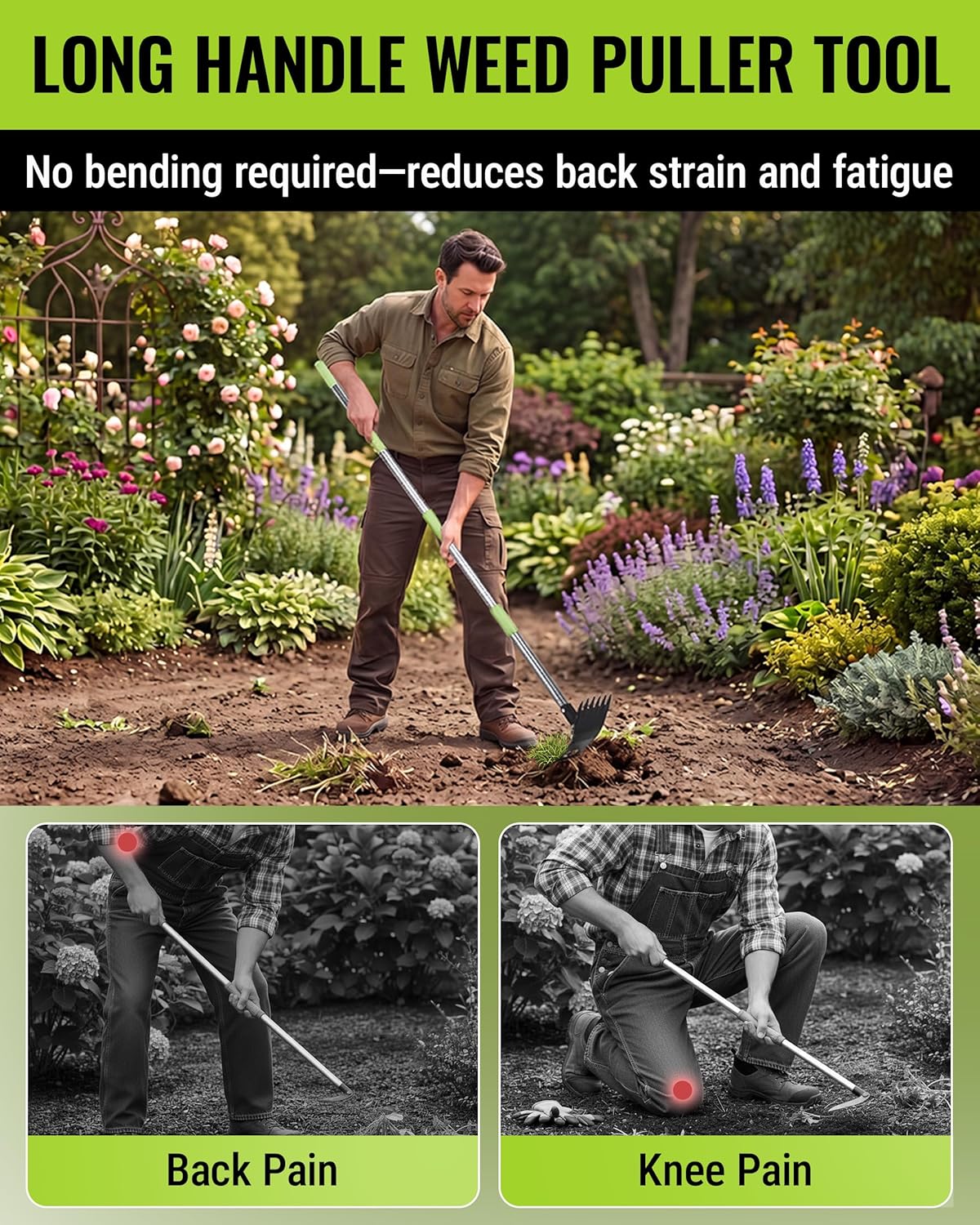 WORKPRO Weed Puller Tool with Long Handle – 2-in-1 Garden Hoe & Weed Rake, 29"-56" Adjustable Manual Weeding Tool, Uprooting Weed Remover Gardening Weeder Tools for Yard, Lawn, Patio and Garden - Image 6