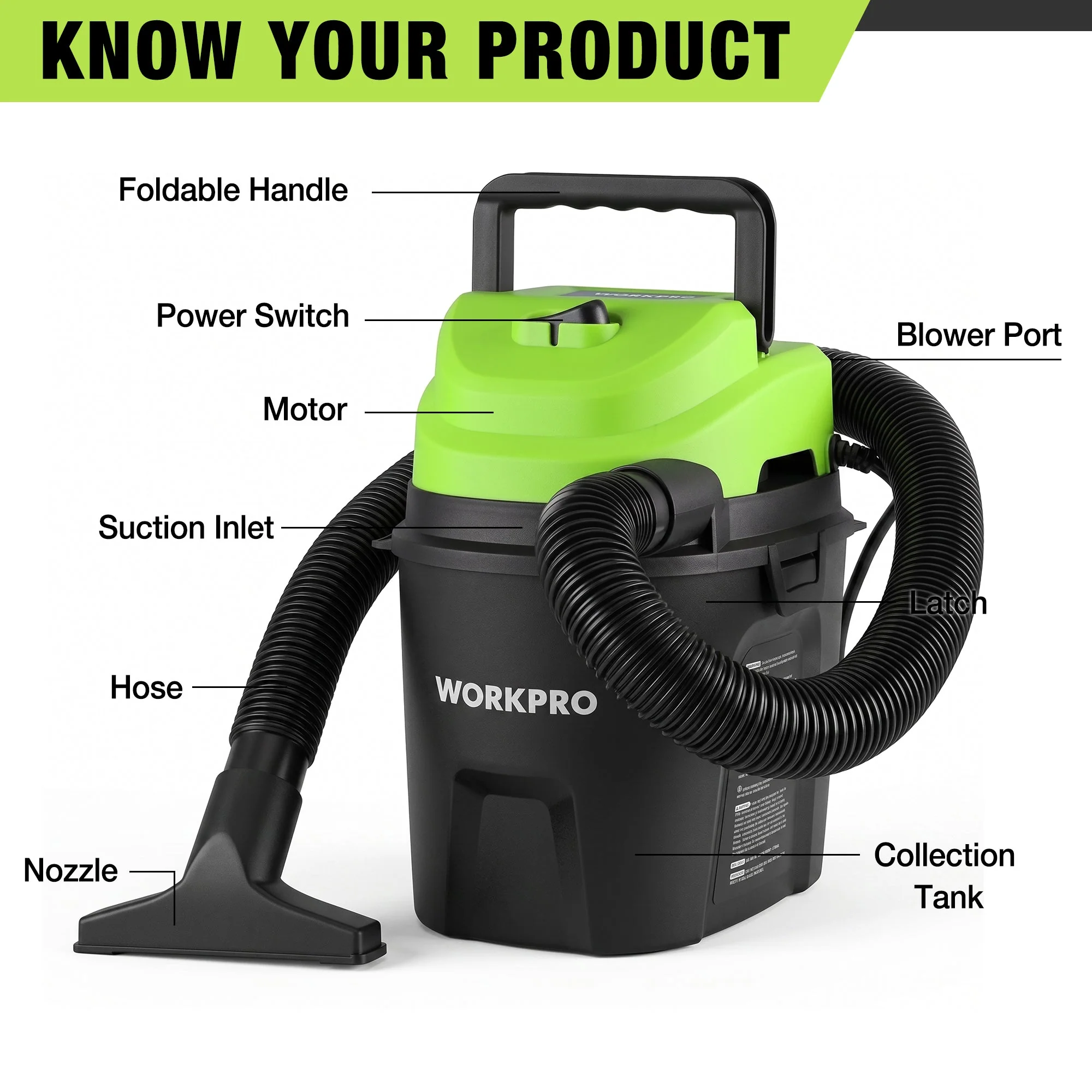WORKPRO Wet Dry Vacuum 1.5 Gallon 2.5 Peak Horsepower 3-in-1 Portable Shop Vacuum Cleaner Black W125442AW - Image 7