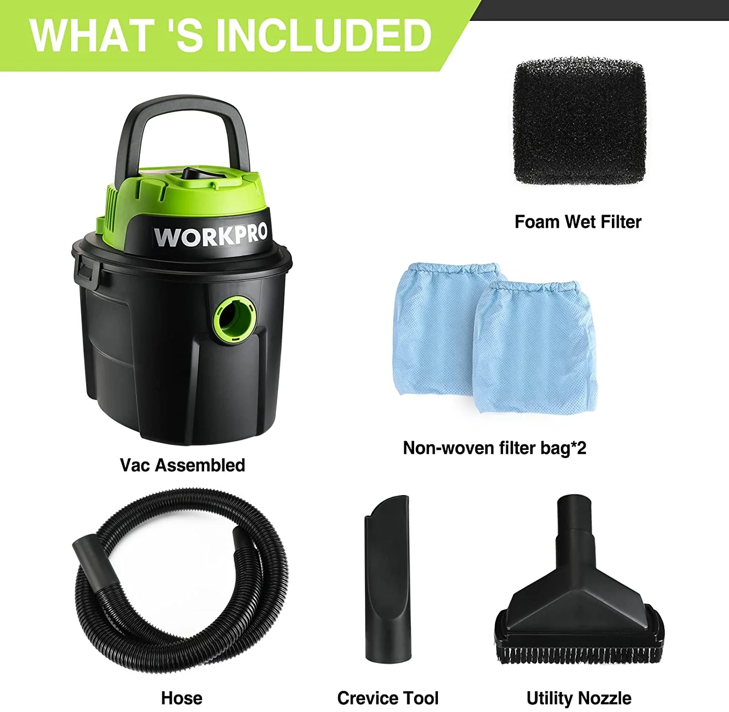 WORKPRO Wet/Dry Vacuum 2.5 Gallon 3 Peak Horsepower, Portable Shop Vacuum Cleaner for Home - Image 3