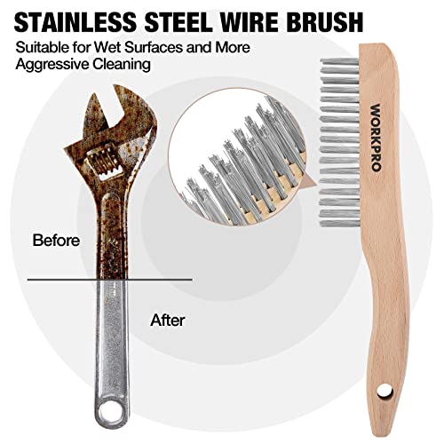 WORKPRO Wire Brush Set, 6 Pcs Brass/Stainless Steel Wire Scratch Brush Set - Image 3