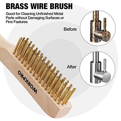 WORKPRO Wire Brush Set, 6 Pcs Brass/Stainless Steel Wire Scratch Brush Set - Image 4