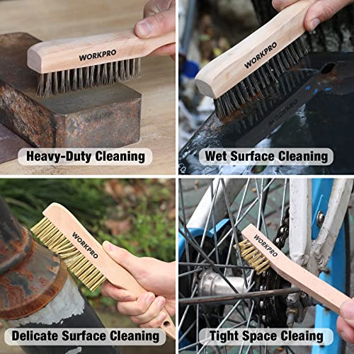 WORKPRO Wire Brush Set, 6 Pcs Brass/Stainless Steel Wire Scratch Brush Set - Image 6
