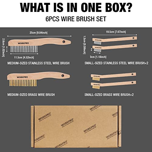 WORKPRO Wire Brush Set, 6 Pcs Brass/Stainless Steel Wire Scratch Brush Set - Image 7
