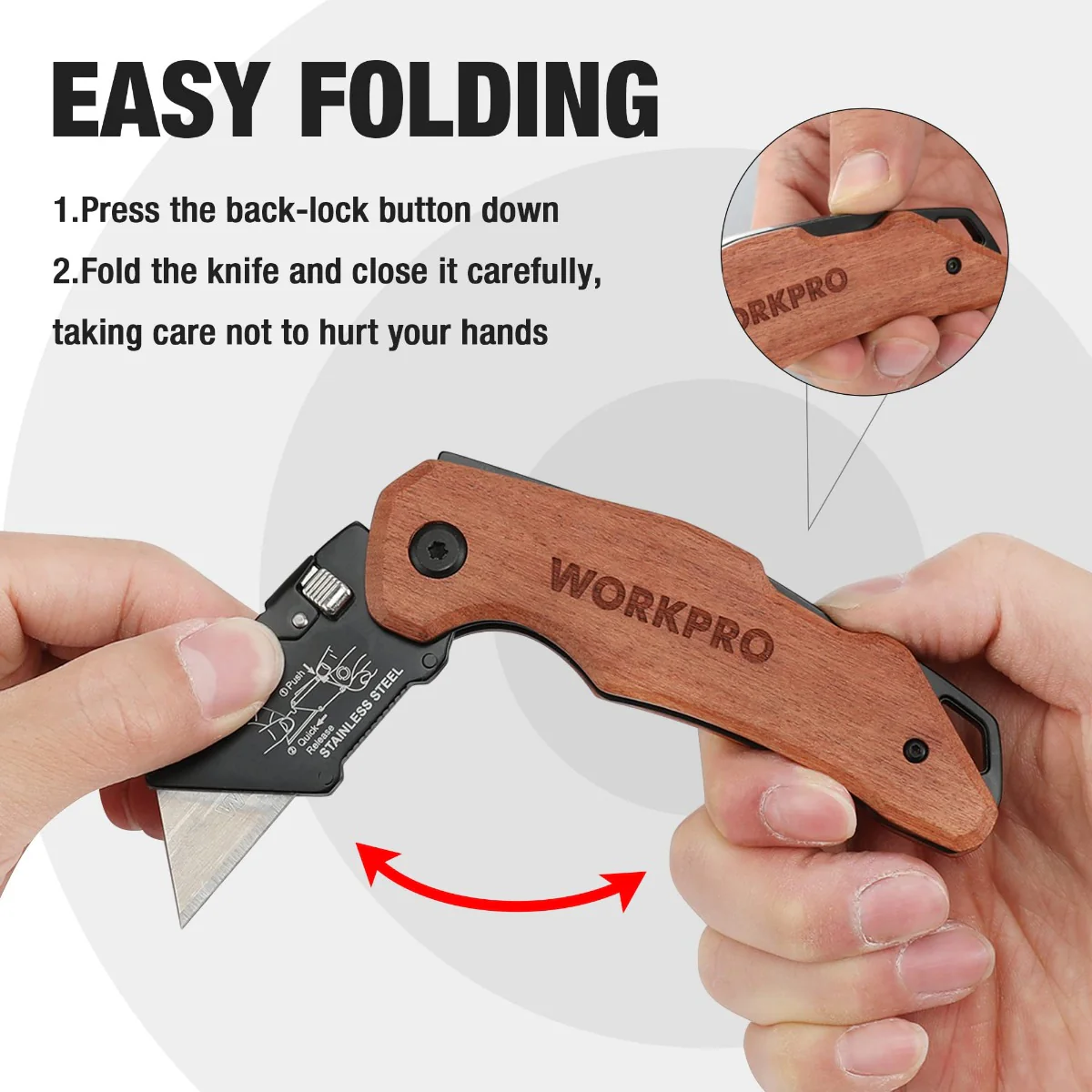 WORKPRO Wood Handle Folding  Heavy Duty Utility Knife - Image 3