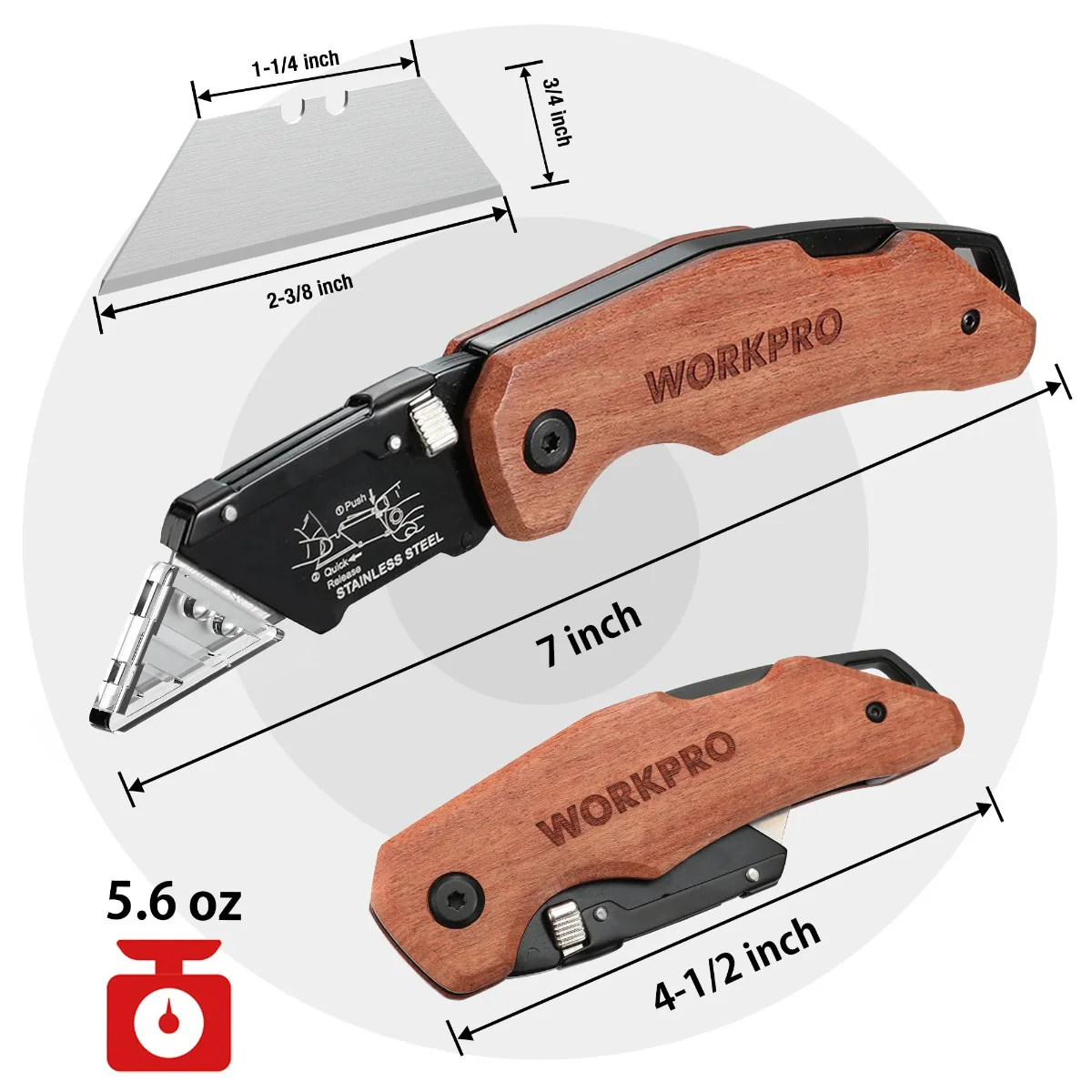 WORKPRO Wood Handle Folding  Heavy Duty Utility Knife - Image 6
