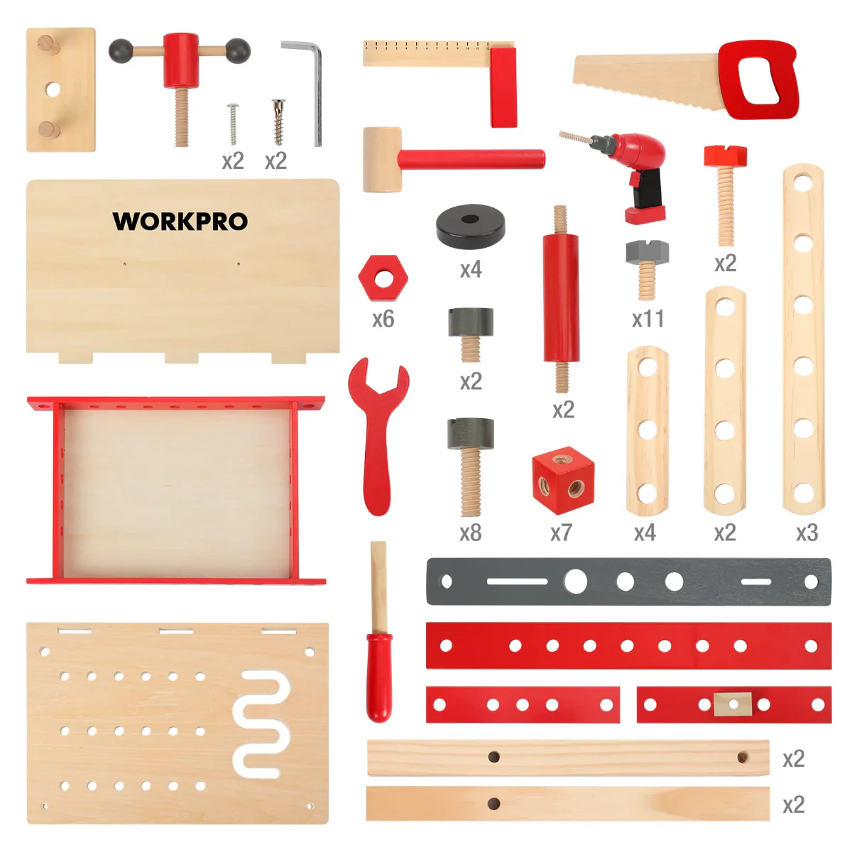 WORKPRO 24 Pcs/43 Pcs/70 Pcs Wooden Building Toy Tool Kit, Great Gift for Toddlers 3+ - Image 9