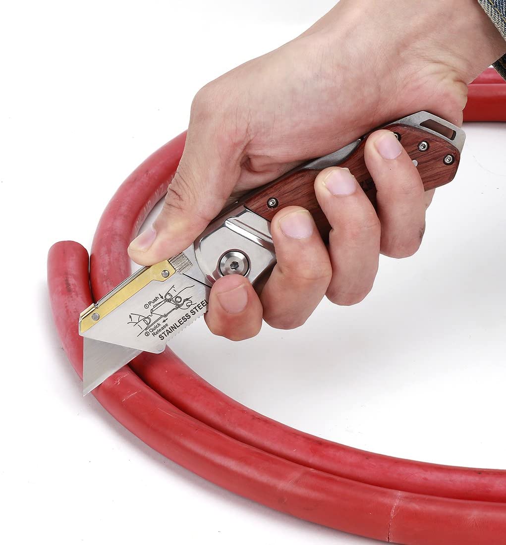 WORKPRO Folding Utility Knife Wood Handle Heavy Duty Cutter - Image 5