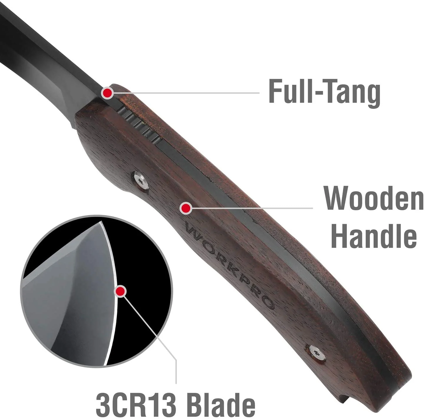 WORKPRO Full Tang Wood Handle Axe and Fixed Blade Knife Combo Set with Nylon Sheath - Image 3
