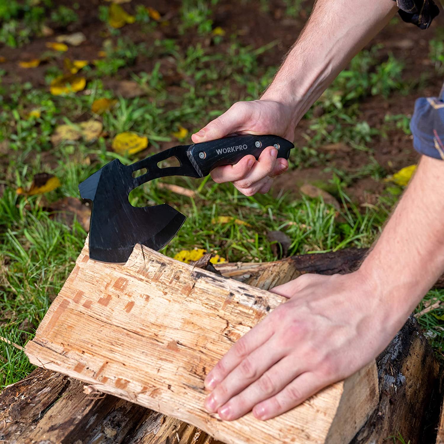 WORKPRO Full Tang Wood Handle Axe and Fixed Blade Knife Combo Set with Nylon Sheath - Image 5