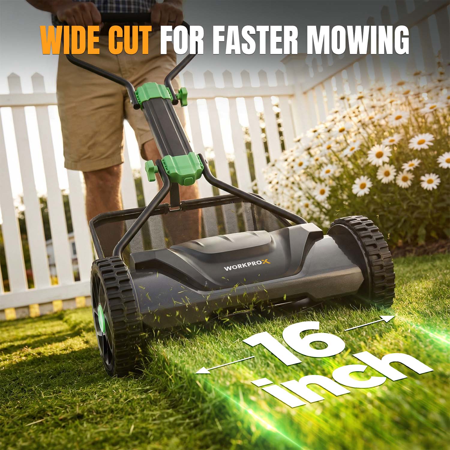 WORKPROX 16" Push Reel Lawn Mower with Grass Catcher, 5-Blade Manual Mower, Adjustable Height - Image 5