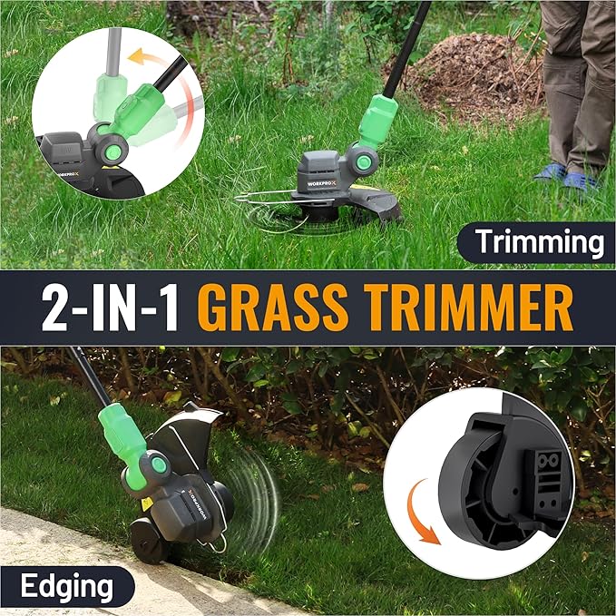 WORKPROX 2 in 1 Lawn Edger & Weed Trimmer with 2Pcs Grass Trimmer Spool Line - 20V - Image 5