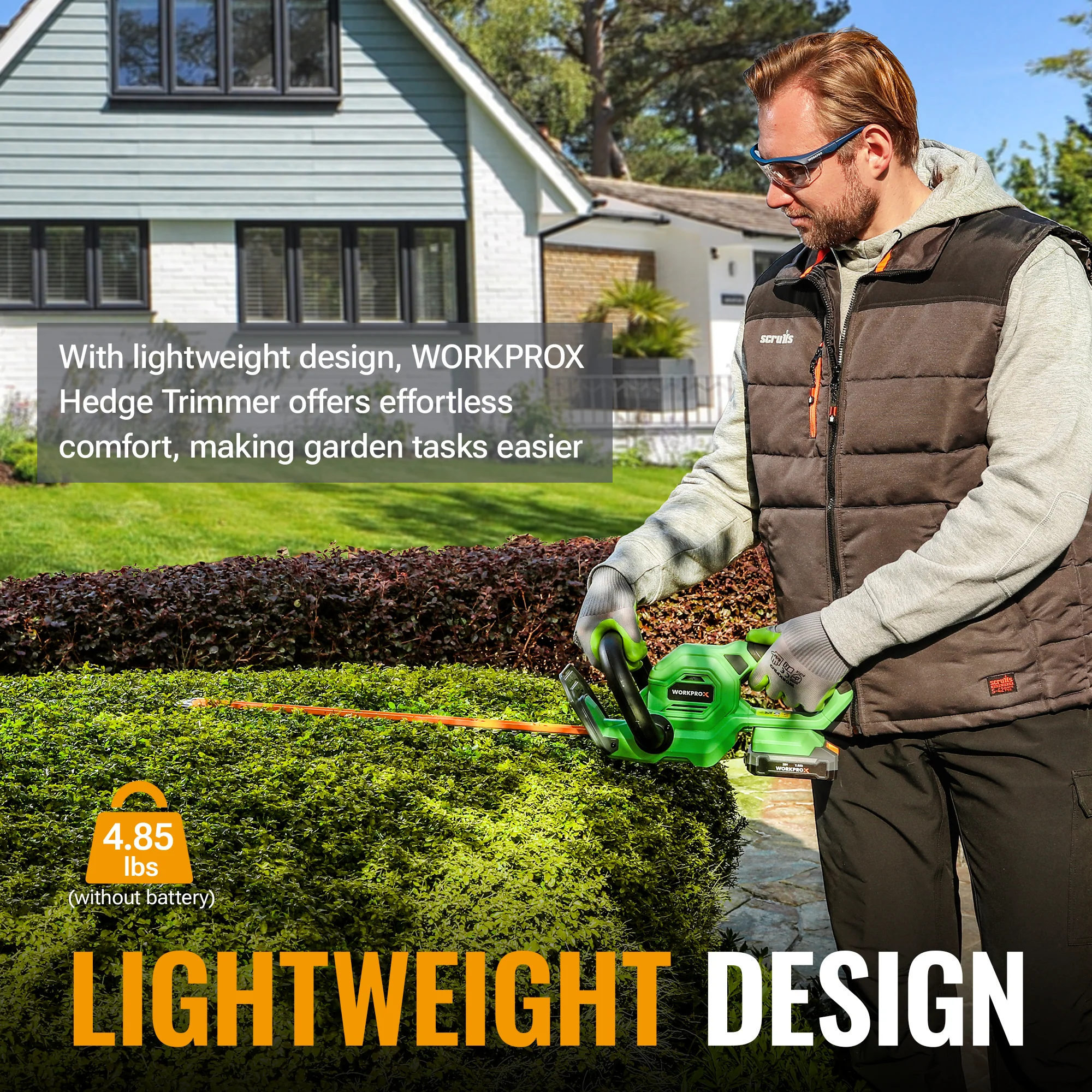 WORKPROX 20V Cordless Hedge Trimmer, 22" Dual-Action Blade, 3/4" Cutting Capacity - Image 4