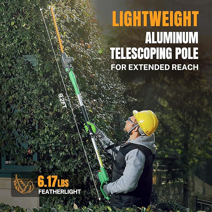 WORKPROX 20V Cordless Pole Hedge Trimmer, 9.2-Feet Reach, 11 Rotating Head - Image 3