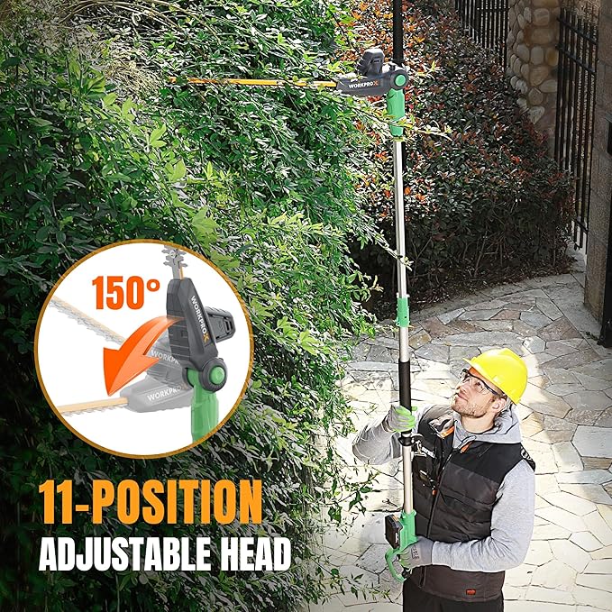 WORKPROX 20V Cordless Pole Hedge Trimmer, 9.2-Feet Reach, 11 Rotating Head - Image 4