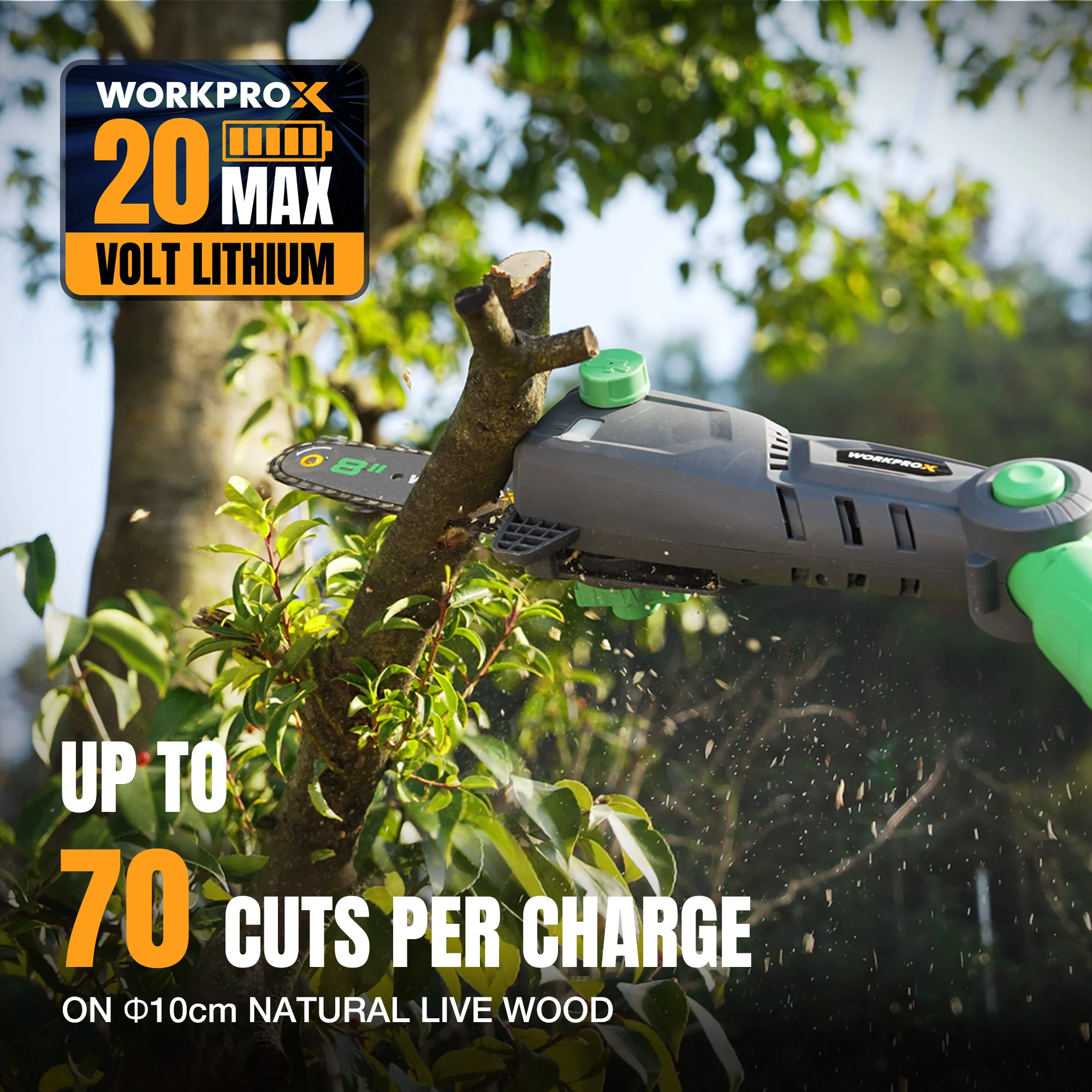 WORKPROX 20V Cordless Pole Saw, 15 FT Max Reach Pole Saw for Tree Trimming - Image 9