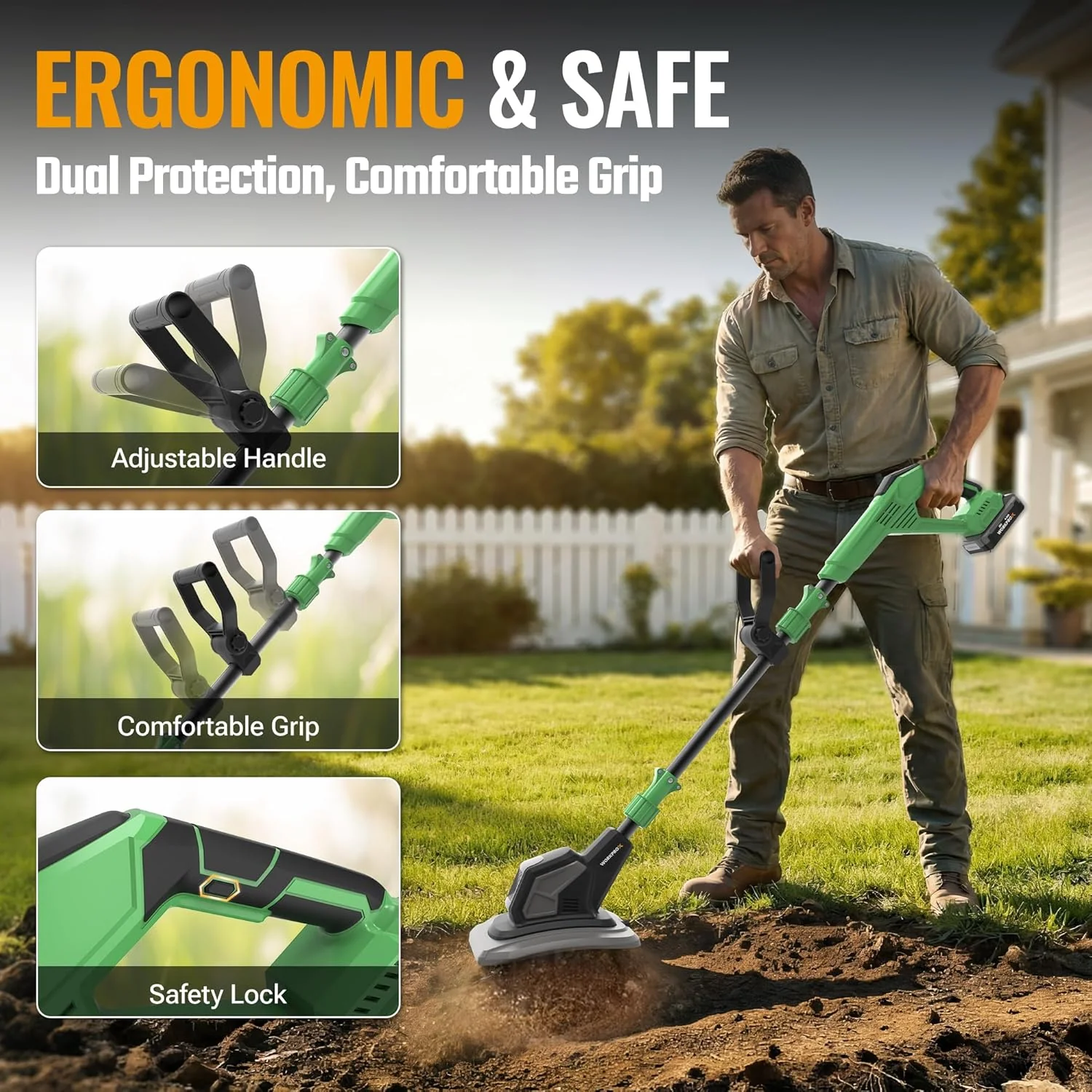 WORKPROX 20V Cordless Tiller Cultivator, 4×12 Durable Steel Tines, 8-Inch Wide & Deep Garden Rototiller, 4.0Ah Battery Powered, Electric Cultivator for Soil, Lawn & Garden - Image 4