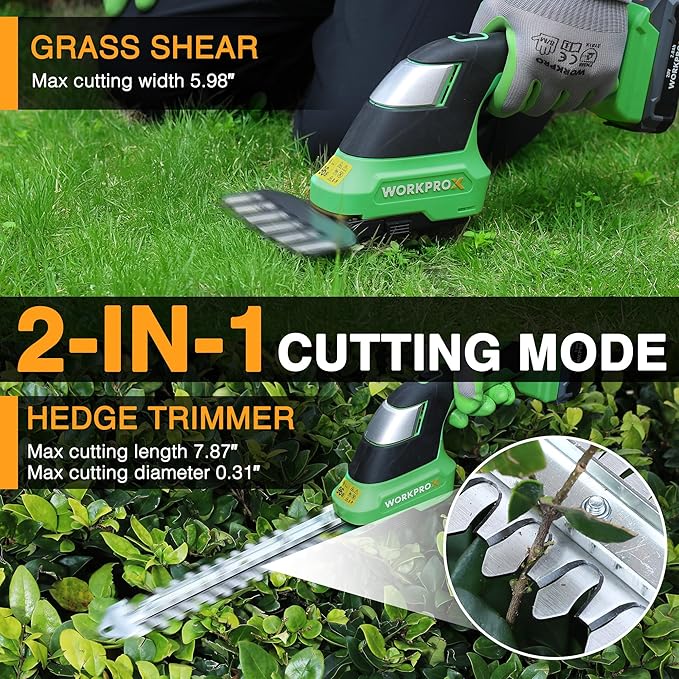 WORKPROX 20V Electric 2-in-1 Cordless Grass Shear & Shrubbery Trimmer - Image 6