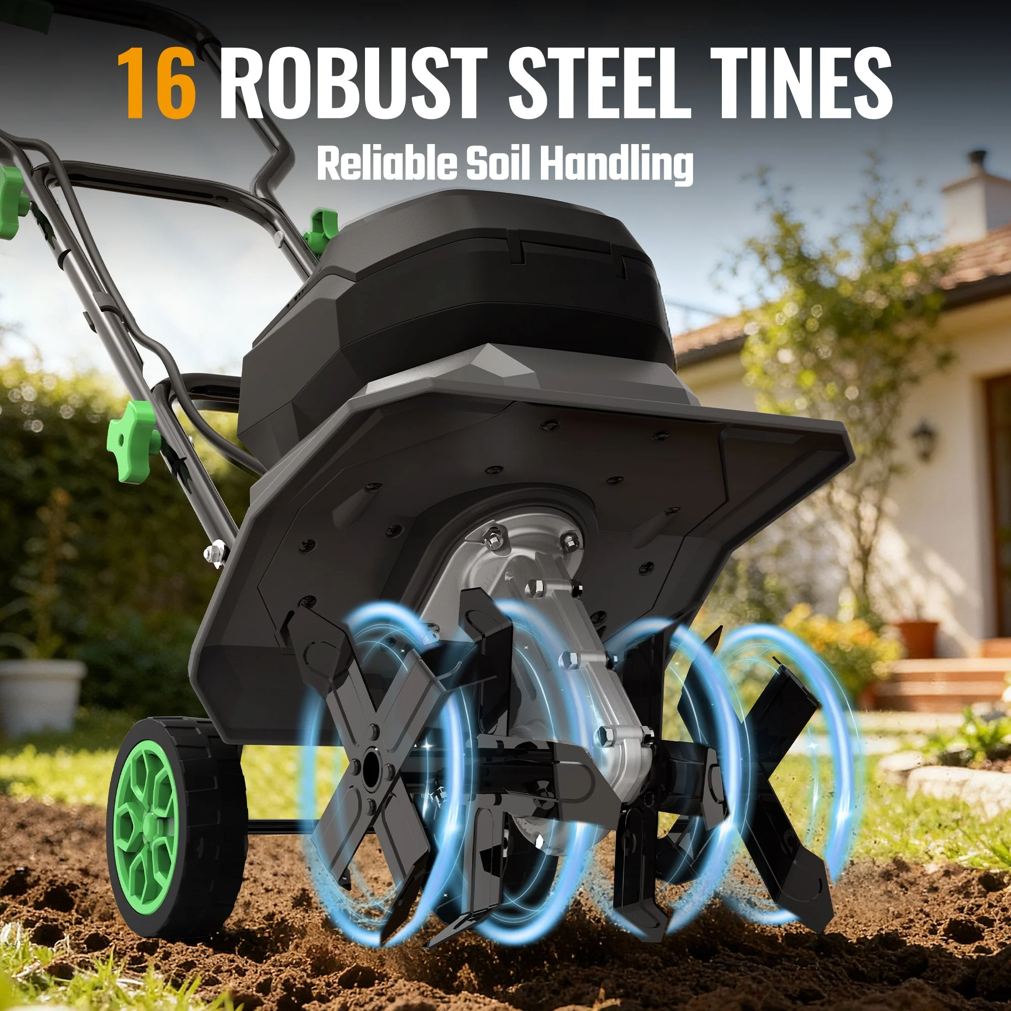 WORKPROX 40V Cordless Garden Tiller, 12-Inch Cultivator with 16 Steel Tines, 2 x 4.0Ah Batteries Included - Image 3