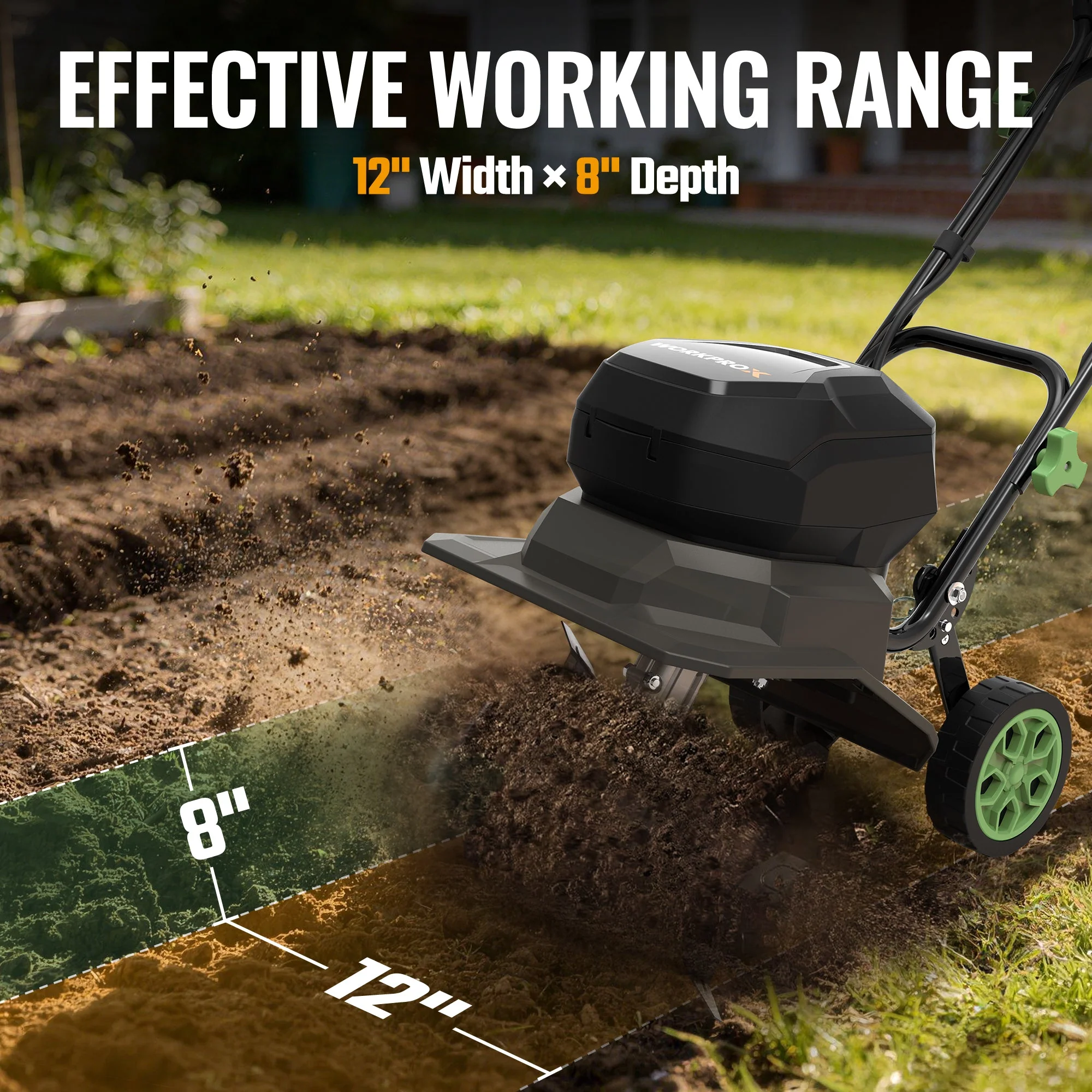 WORKPROX 40V Cordless Garden Tiller, 12-Inch Cultivator with 16 Steel Tines, 2 x 4.0Ah Batteries Included - Image 4