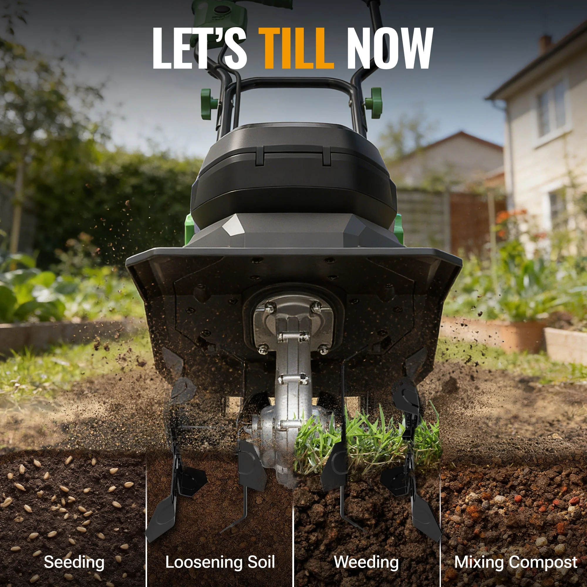 WORKPROX 40V Cordless Garden Tiller, 12-Inch Cultivator with 16 Steel Tines, 2 x 4.0Ah Batteries Included - Image 9