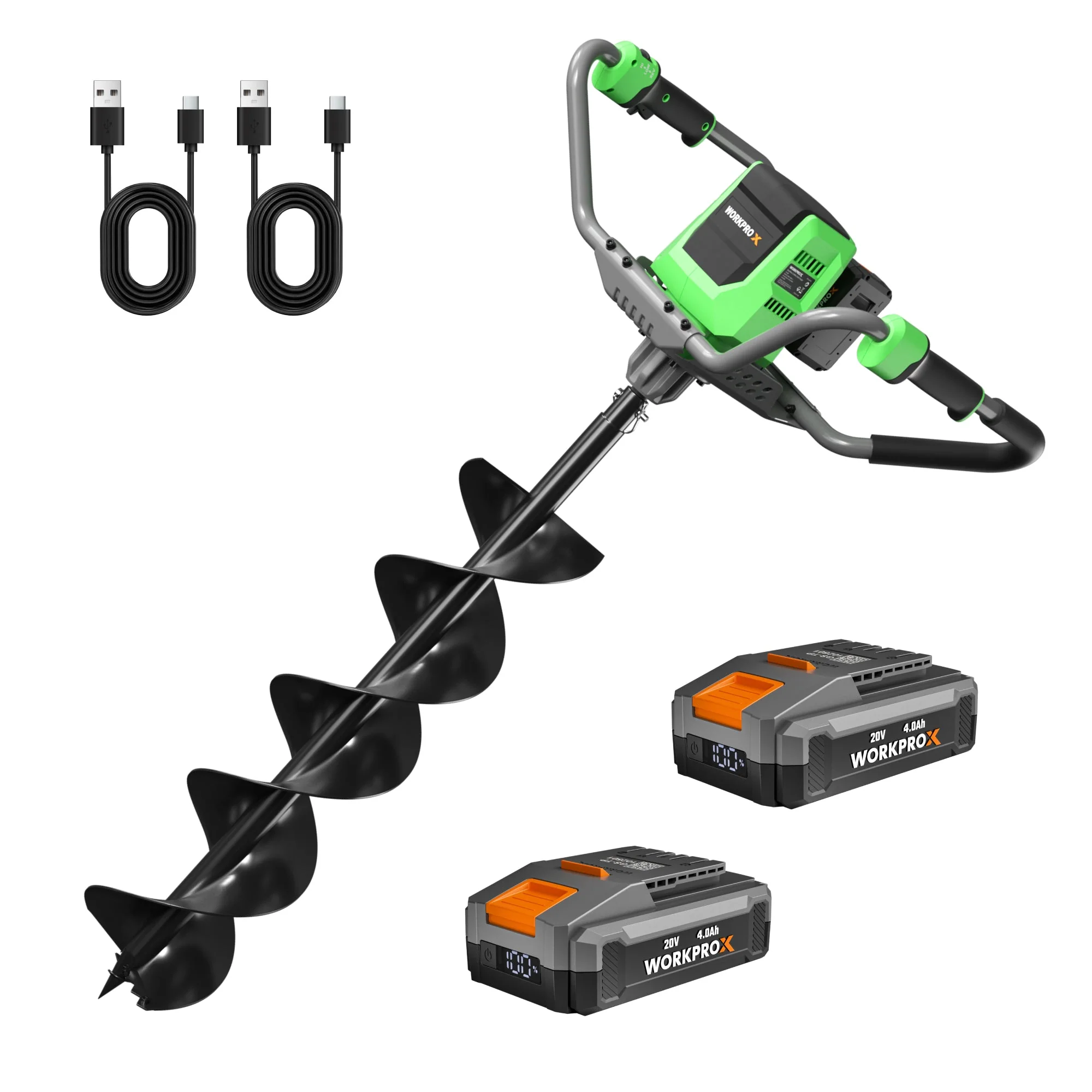 WORKPROX 40V Electric Cordless Earth Auger, 8" Post Hole Digger with 2-Speed & Reverse, Brushless Motor, 2 Batteries Included, for Fence Posts & Planting - Image 2