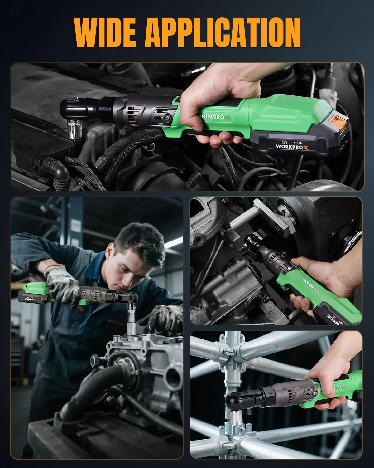 WORKPROX 20V Cordless Ratchet Wrench Kit, 1/2" & 3/8" Sockets, 74Ft-lbs, 250RPM, 2 Batteries - Image 18