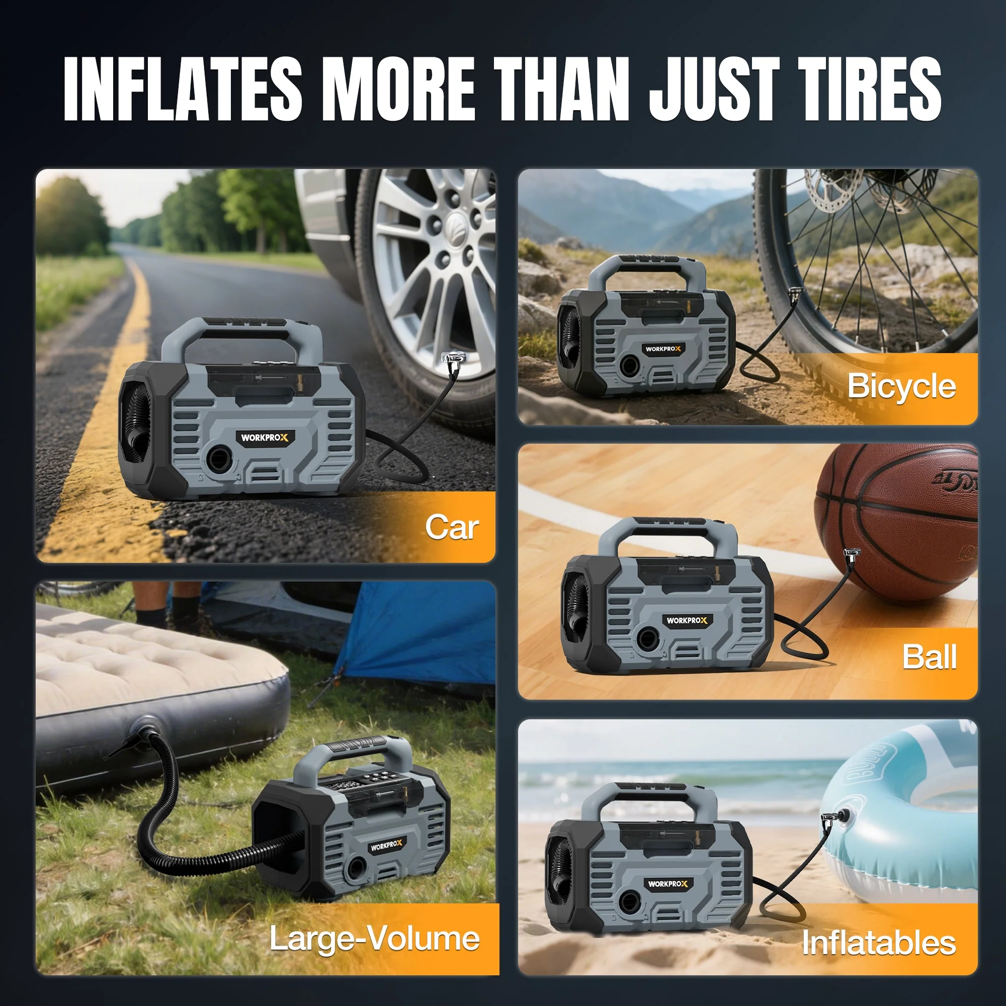 WORKPROX Tire Inflator Portable Air Compressor 150PSI – 12V DC & 20V Battery Car Air Pump, 2 Modes, Auto Shut-Off, Digital Gauge & LED Light, for Car, Bike, Ball & Air Mattress - Image 8